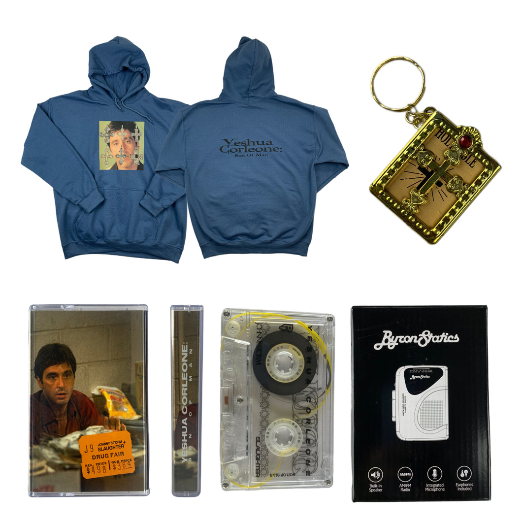 Yeshua Corleone: Son Of Man BUNDLE: Hoodie / Bible Keychain / Cassette Tape & Cassette Player